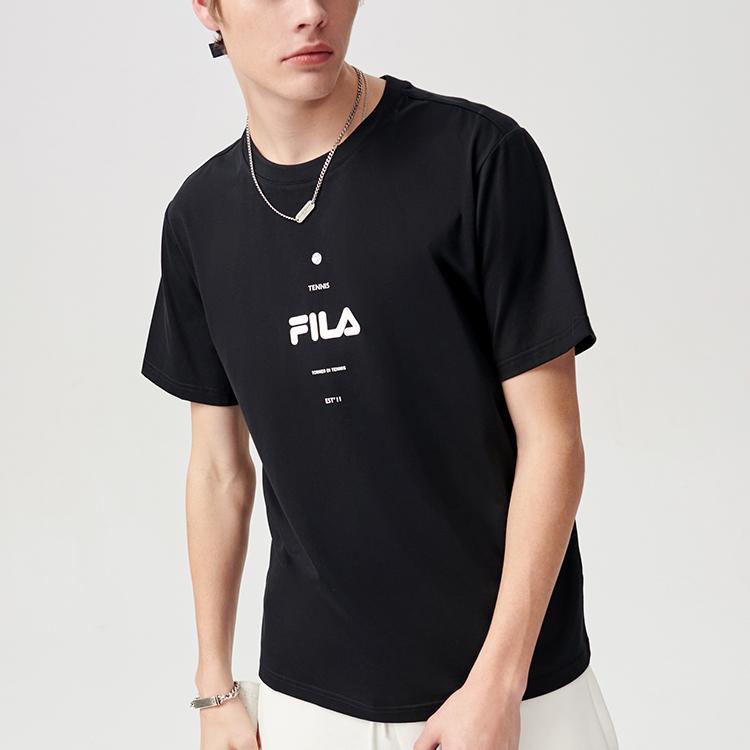 Fila Fusion Logo Print Breathable Color Block Short Sleeve T-Shirt Men Tops Deep-Black T11M121101F-BK