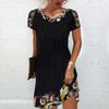 Damen Ethnisch Floralprint Kurzarm V-Ausschnitt Locker Lässig Tunika Kleid Sommer Etuikleid
