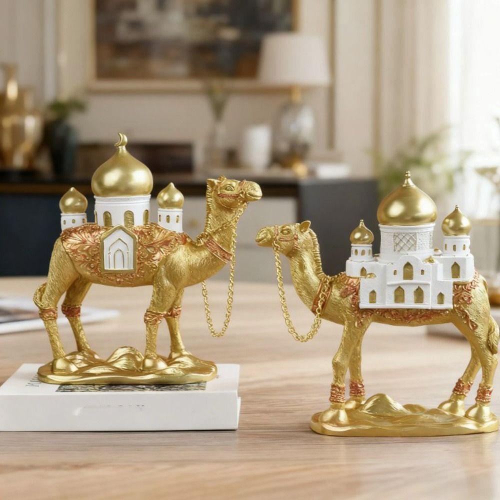 Gold Eid Mubarak Camel Statue Resin Camel Sculpture Light Luxury Ramadan Camel Figurine  Party