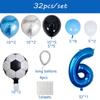 32pcs Football Balloons Set 30inch Blue 0-9 Number Football Foil Balloon Round Soccer Globos For Baby Shower Boys Birthday Party