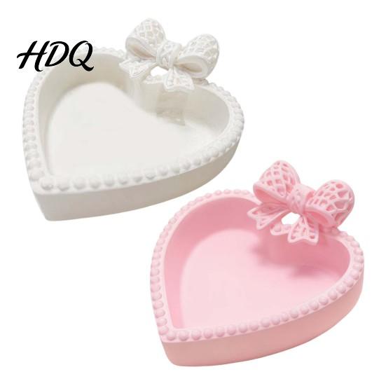 Lightweight Luxury Desk Decor 3D Printed Bow Jewelry Tray Cute Heart-Shaped Organizer