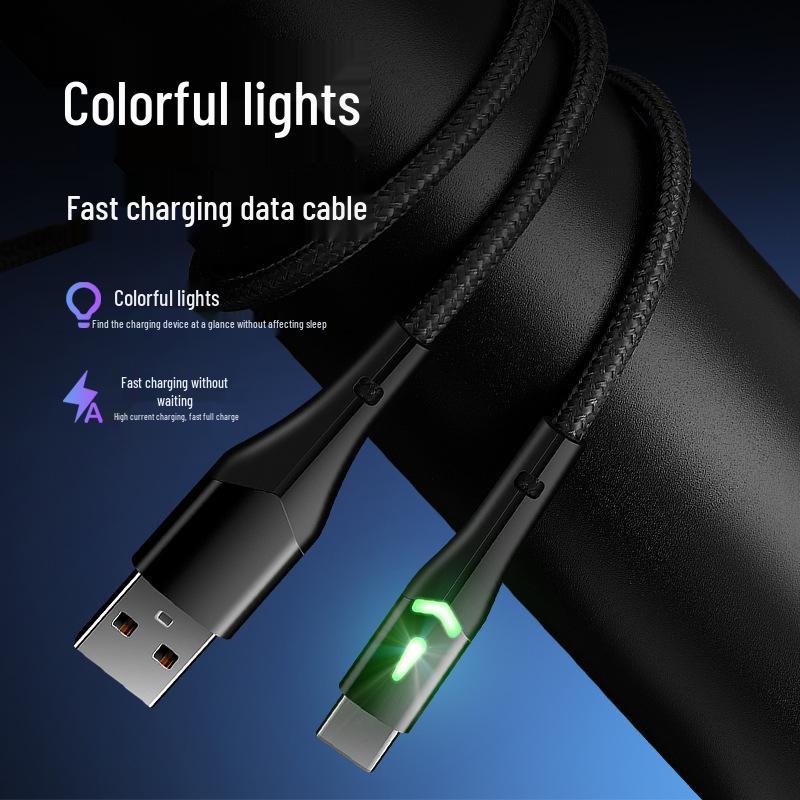 Seven-Color Silicone Light-Up USB Cable for Apple, Android, and Type-C Fast Charging