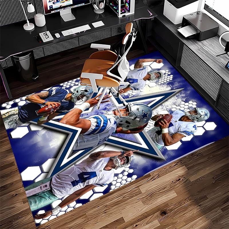 Dallas Cowboys Print Area Rug - Soft, Washable Non-Slip Indoor Mat for Office Chairs, Living Room, Home Office Decorative Rug
