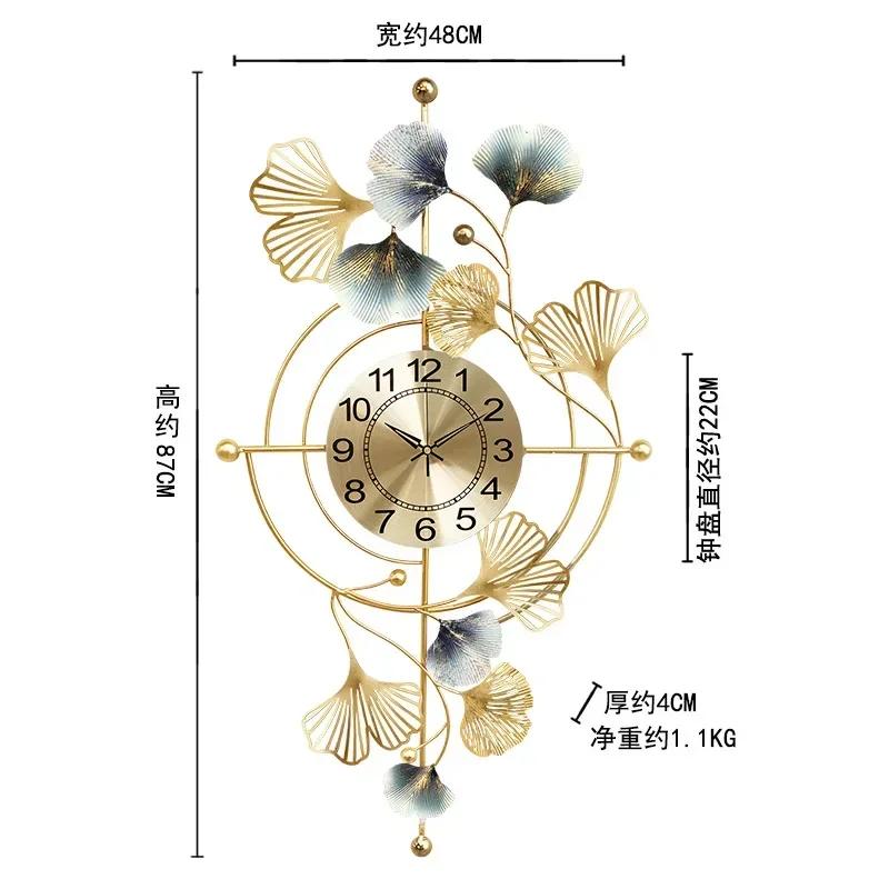 

Metal Big Size Ginkgo Leaf Wall Clock Home Hotel Wall Decoration Living Room Light Luxury Wall Watch Mute Sweep Number CloQ8E0X0