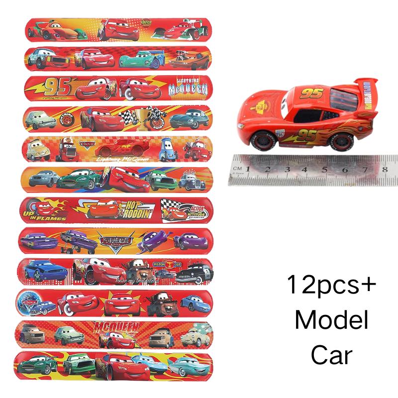 NEW 12/24/36pcs Slap Bracelets Party Favors Lightning McQueen Bracelets Birthday Party Gifts Snap Band and Small Model Car Set