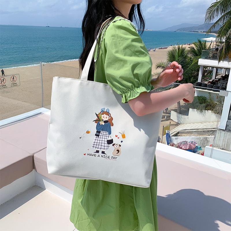 Canvas Bag Women'S Shoulder Handbag Student Tote Bag Large Capacity Hand Carry Canvas Bag