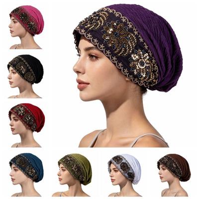 כובע טורבן ללא שוליים רקמת פרחים תחרה לקישוט כיסוי ראש לשיער כיסוי ראש איסלאמי חדש יומי