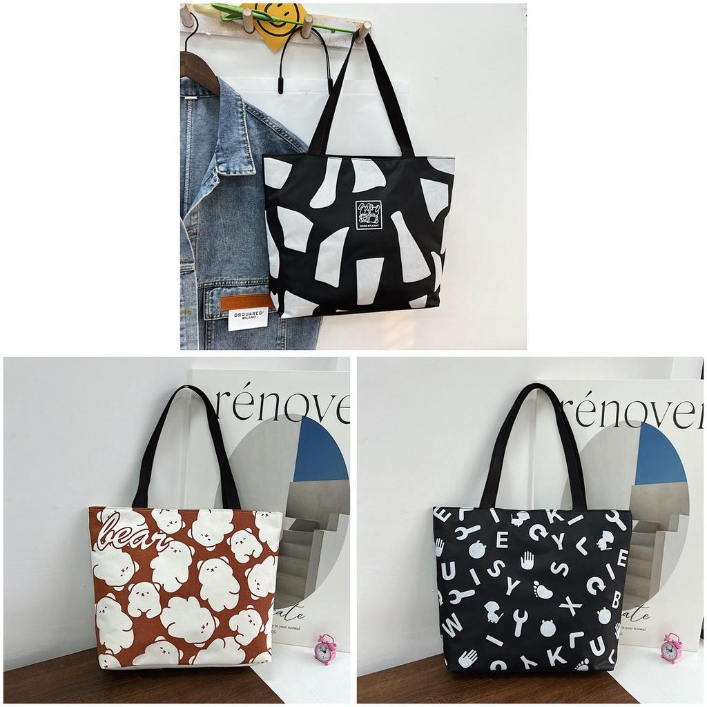 Borsa Tote in Tela da Donna con Tasca con Cerniera Urbana Casual Elegante Stampa Lettere