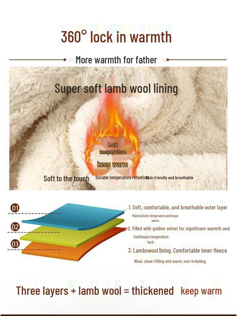 Elderly Men's Fleece-Lined Cotton Jacket & Pant Set - Warm Camel Hair Finish