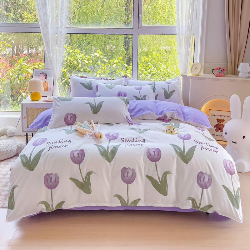 Pure Cotton Abraded Bedding Four-piece Set, Bed Sheet Quilt Cover, Dormitory Cotton Three-piece Set