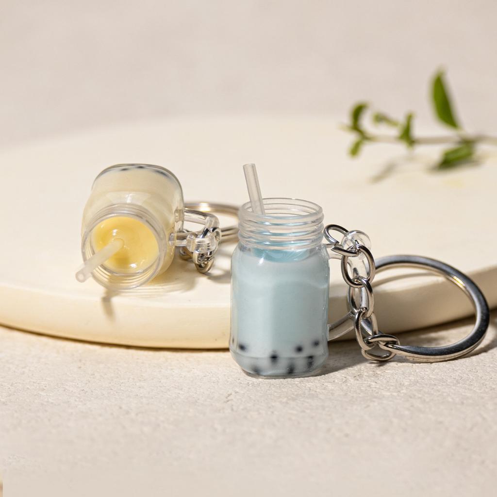 Simulation Milk Tea Cup Keychain Creative Bag Pendant Small Gift for Tea Shops Couple Family Keychain Pendant