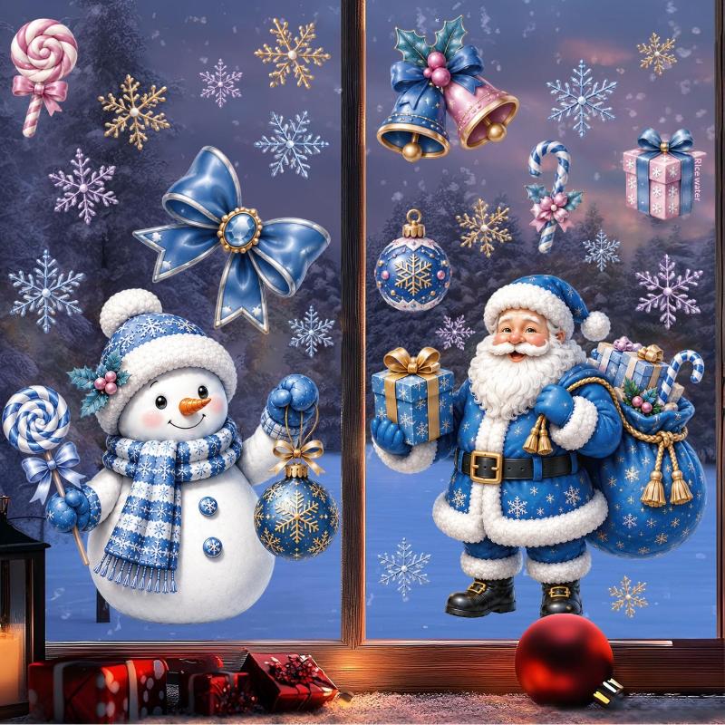 Noņemamas Ziemassvētku PVC statiskās uzlīmes Santa Claus, brieži, logu uzlīmes, sniegpārslas sienas uzlīmes, Jaungada ballītes stikla dekorēšana