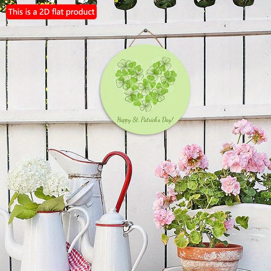 2D Flat 20*20cm1pc St.Patrick's Day Green Three-leaf Love Heart Shape Round Door Pendant, St.Patrick'sDay Simple Style Hanging Wooden Sign Suitable