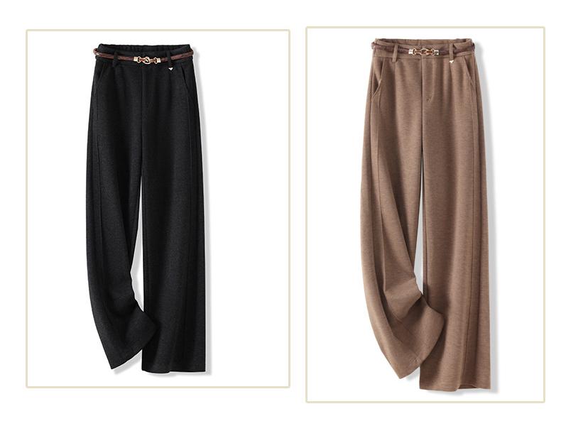 Oatmeal Wool Wide-Leg High-Waisted Slimming Pants for Autumn 2025