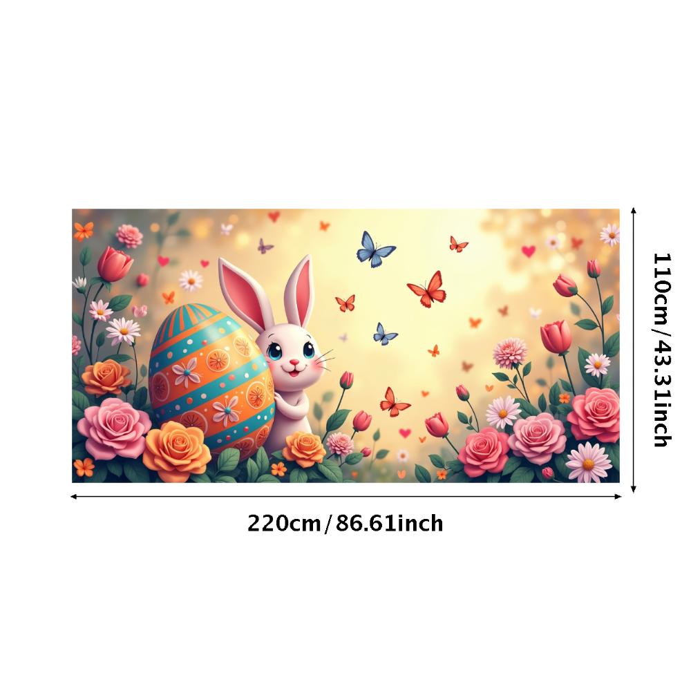 Bunny Backdrop Fabric Party Supplies Easter Banner Lightweight Photography Props For Indoor Spring Decorations Kids