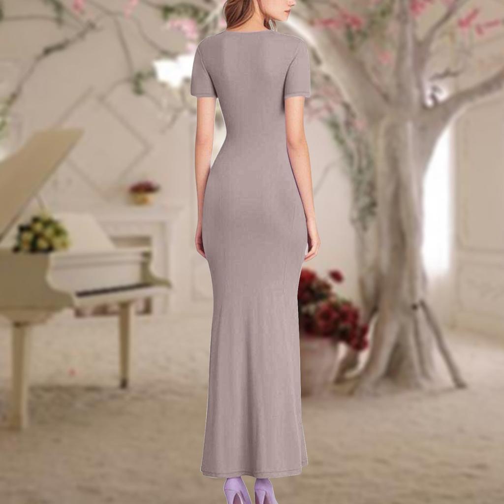 Women's Dresses Sexy Slim Solid Color Short Sleeve Dresses