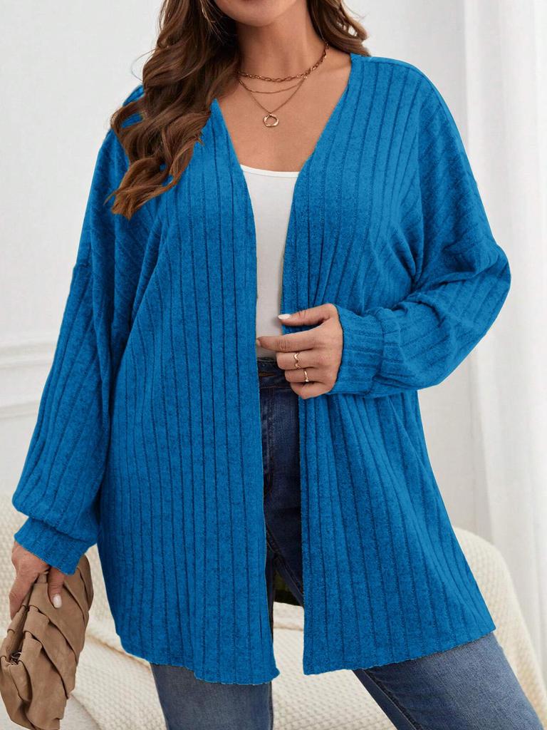 Brushed Solid Color Knit Plus Size Women's Coat - Autumn & Winter, Long-Sleeved, Loose Mid-Length