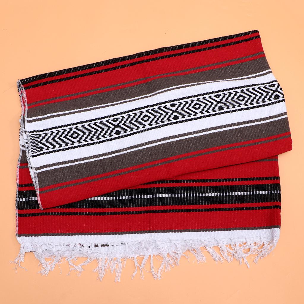 Mexican Blanket Red 130x180cm Thick Blended Serape Woven Throw for Yoga Camping Outdoor Car Sofa Mexican Blanket