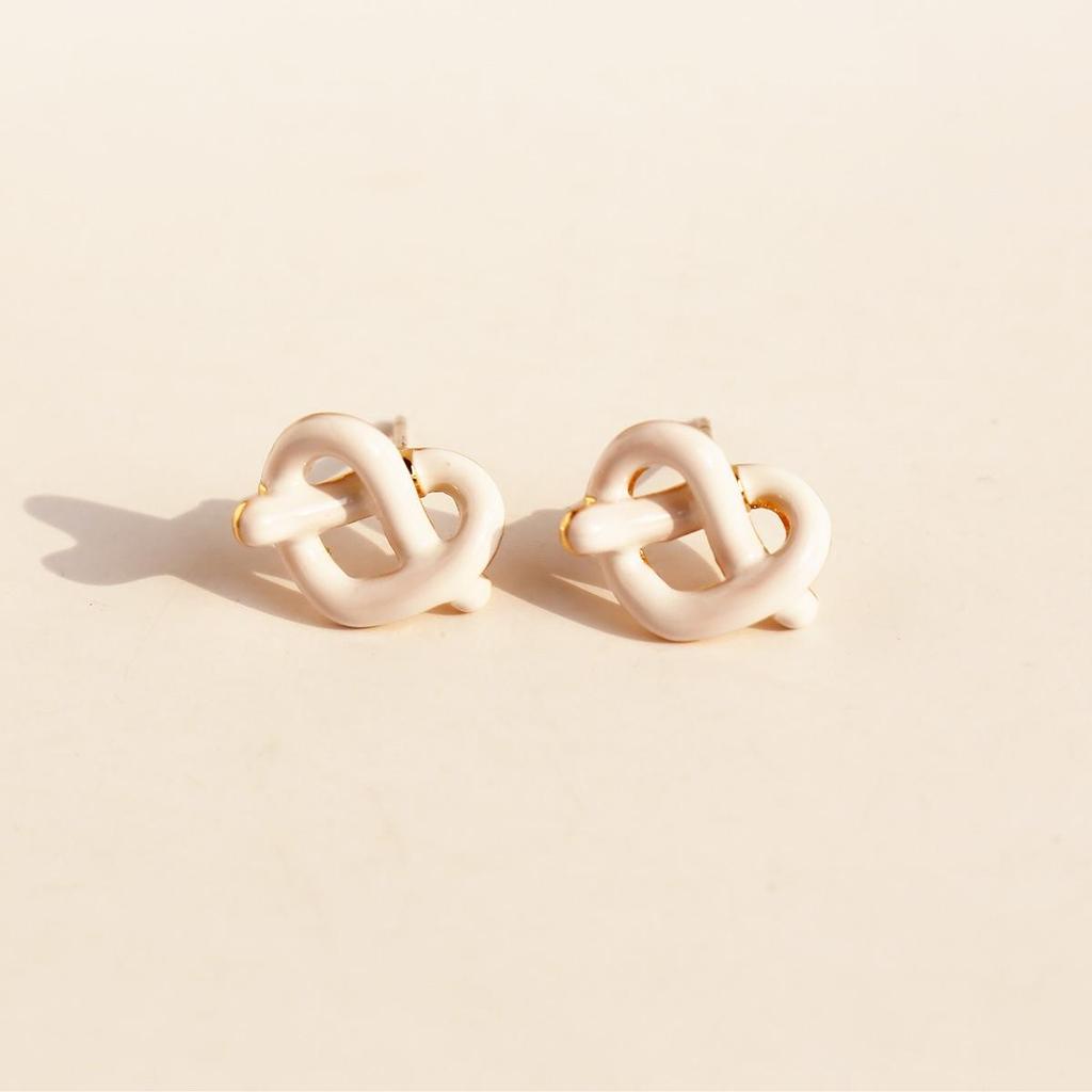 Red Enamel Heart Knot Earrings with White Drip Glaze