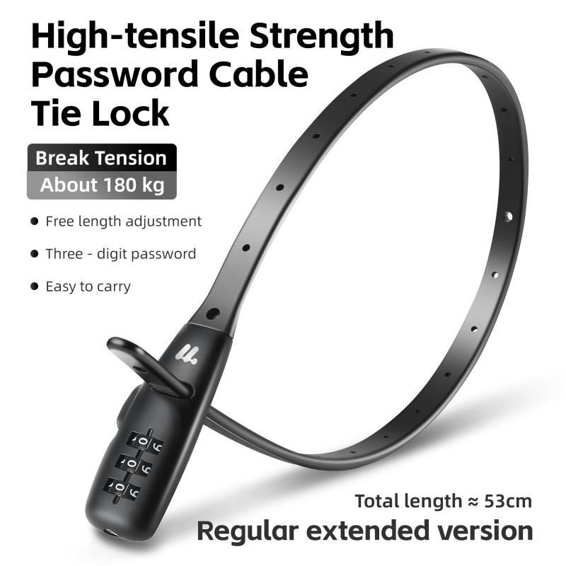 WEST BIKING Portable Bicycle Lock Cable Tie Zinc Alloy Password Lock Anti-Theft Bike Helmet Lock Freely Adjustable Rope Lock 0705116-53cm