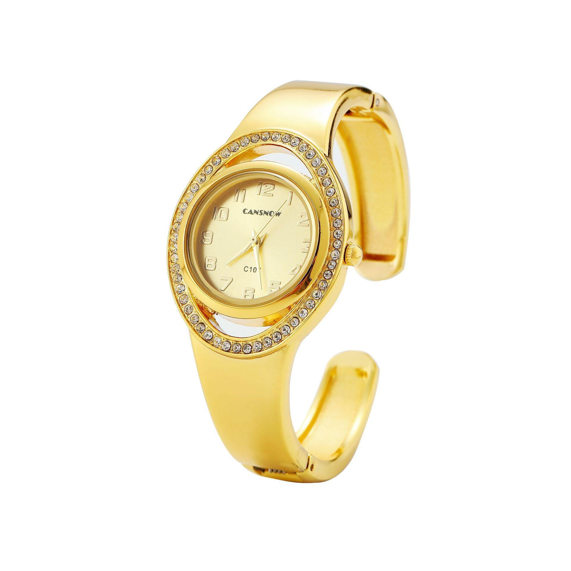 

CANSNOW Роскошные модные женские часы с круглым циферблатом и стразами, кварцевые часы-браслет, элегантные женские часы для женщин золотой