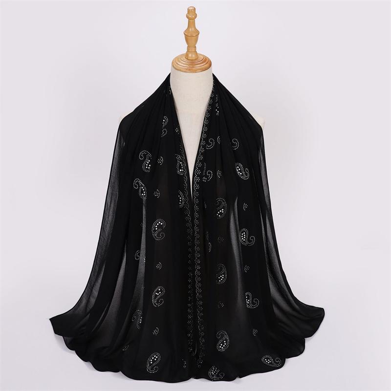 

Bandanna Flower Pearl Rhinestone Chiffon Shawl Scarf High Quality Shimmer Beads Headband Wrap Foulard Muslim Hijab 70x175cm