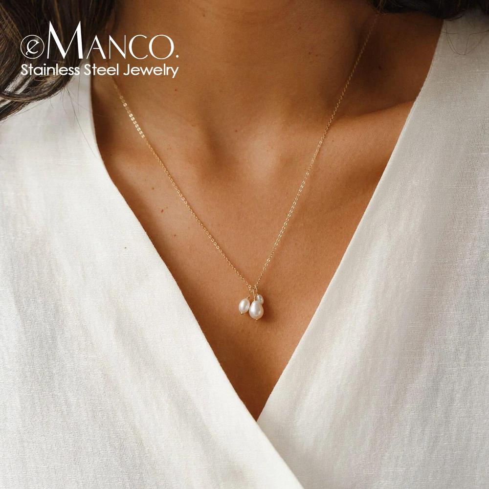 EMANCO Stainless Steel 5PCS Freshwater Pearl Necklaces DIY Irregular Chain Pearl Necklace Birthday Gift