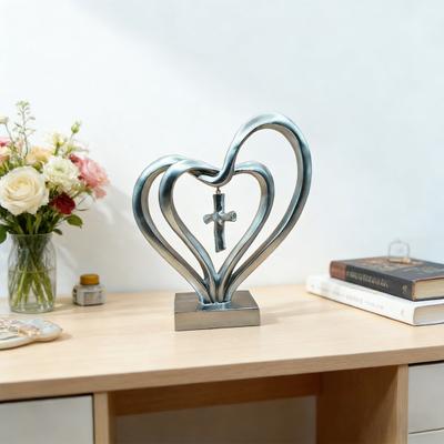 Ornamento da scrivania Base stabile Forma a cuore Statuetta in resina Decorazione da desktop con poema sentimentale Ci vogliono tre per il matrimonio Regalo per anniversario di matrimonio