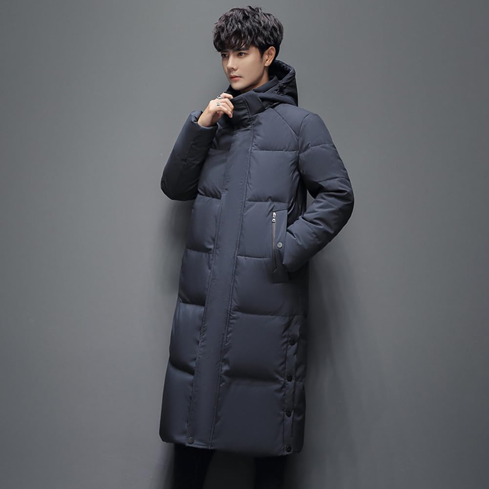 MTKCNTL Long Down Winter Padded Bench Plus Warm Down Cold Solid Long Cold Weather Outerwear for Commuting and School Men's Jacket, Jacket, Coat,