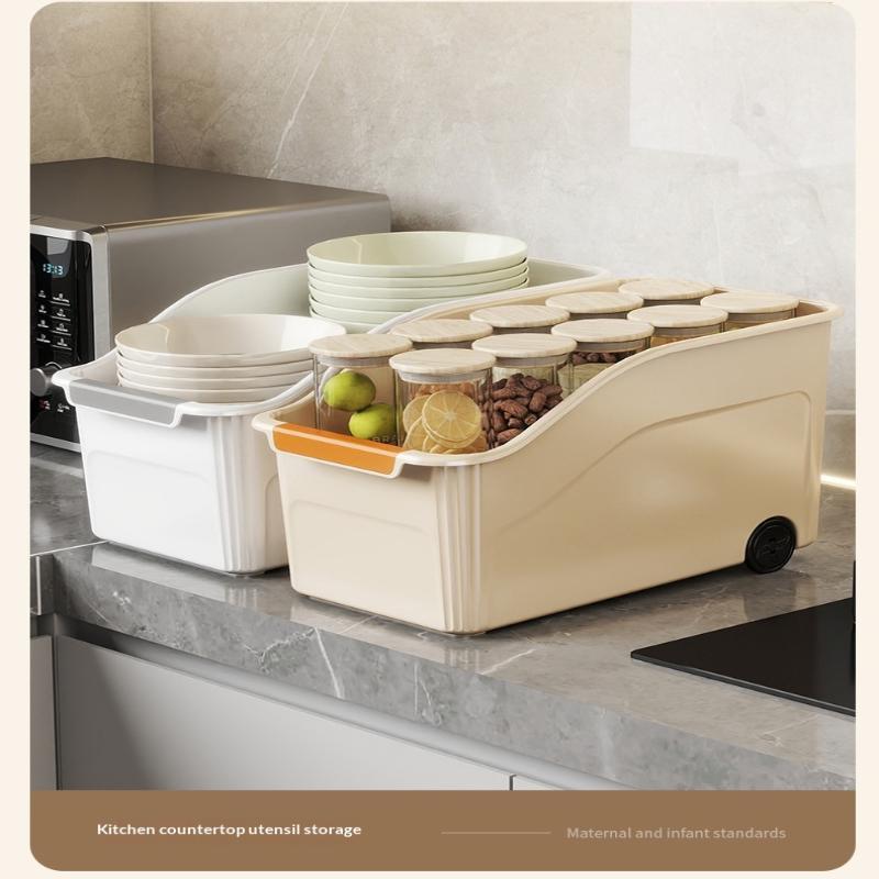 Plastic Storage Bins with Wheels & Comfort Handles Large Stackable Waterproof Organizer for Kitchen Bathroom Closet