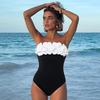 2024 Stylish Black & White 3D Floral Bandeau One-Piece Swimsuit for Women