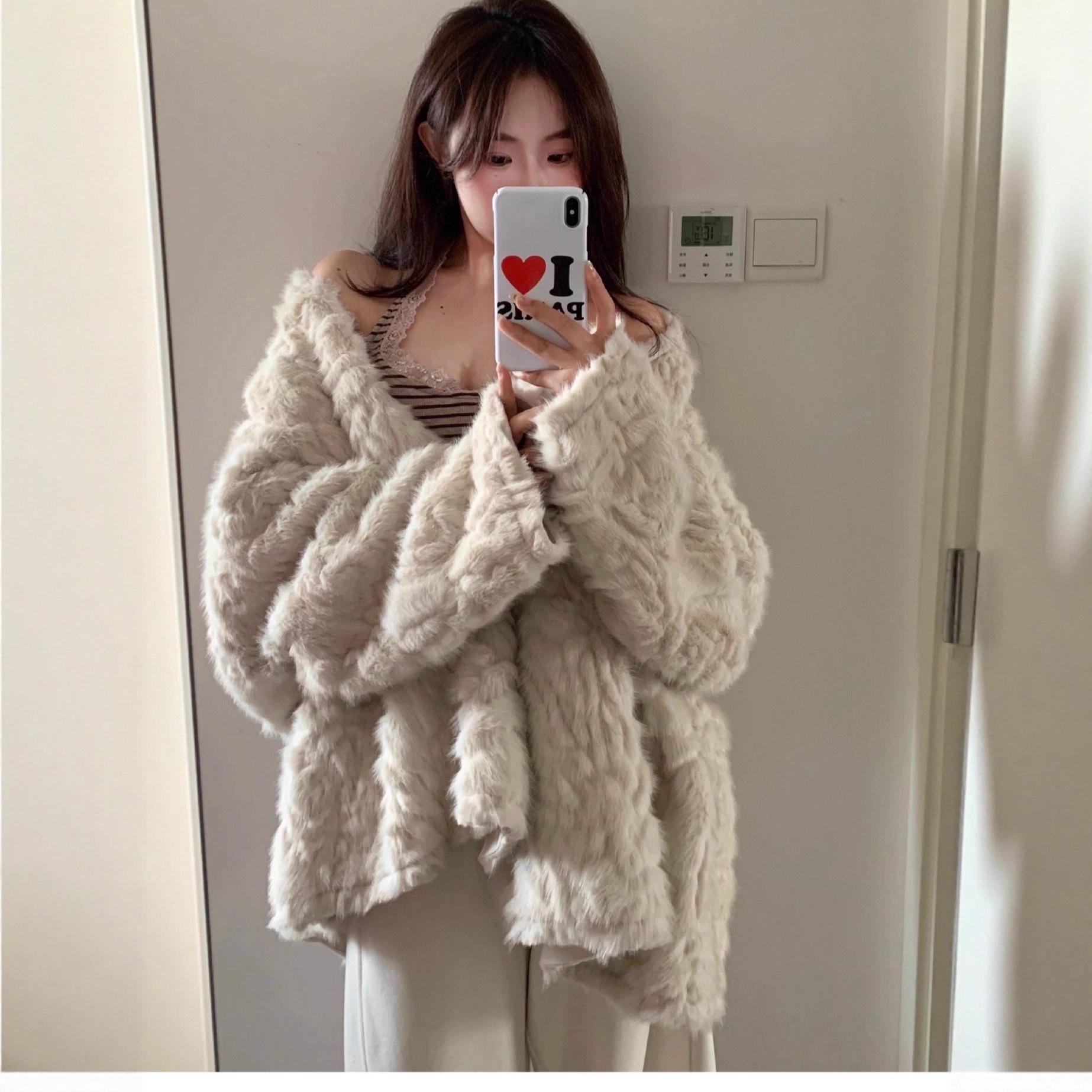 

Women s Mid-Length Faux Mink Fur Suede Coat - Winter Dyed Tip Lazy Style Overcoat One Size