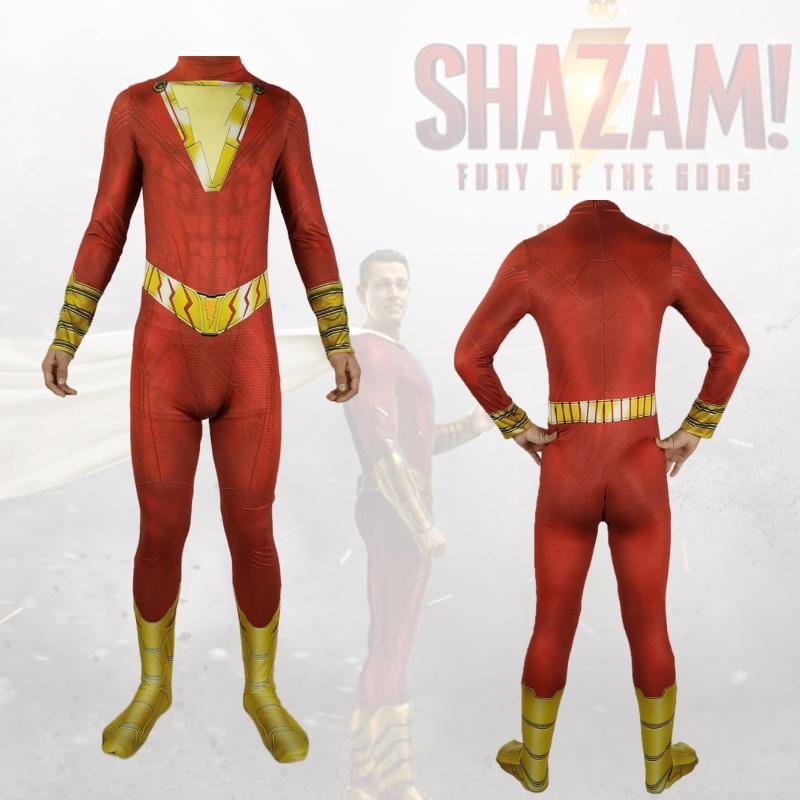 Golden Thunder Shazam Bodysuit Halloween Costume For Kids And Adults