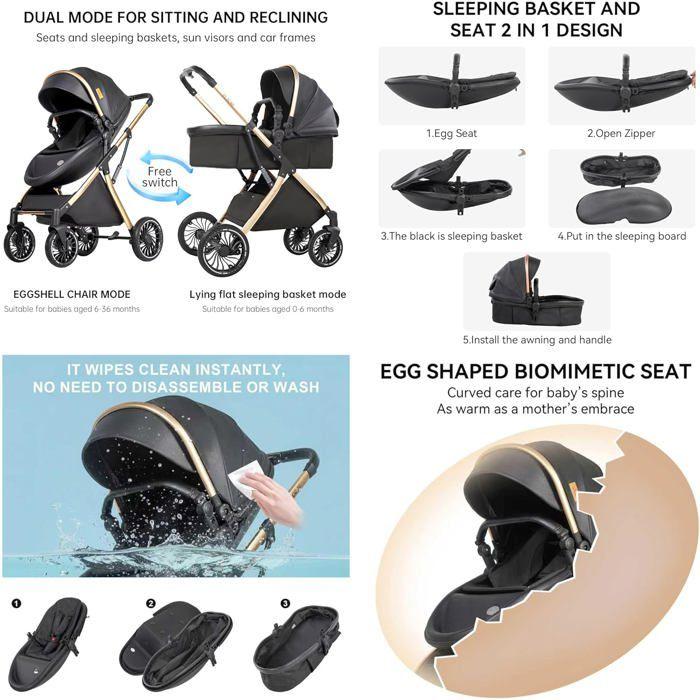 3-in-1 Newborn Stroller with Car Seat – Foldable, Maximum Comfort, 5-Point Harness Safety, Large Canopy and Storage Basket