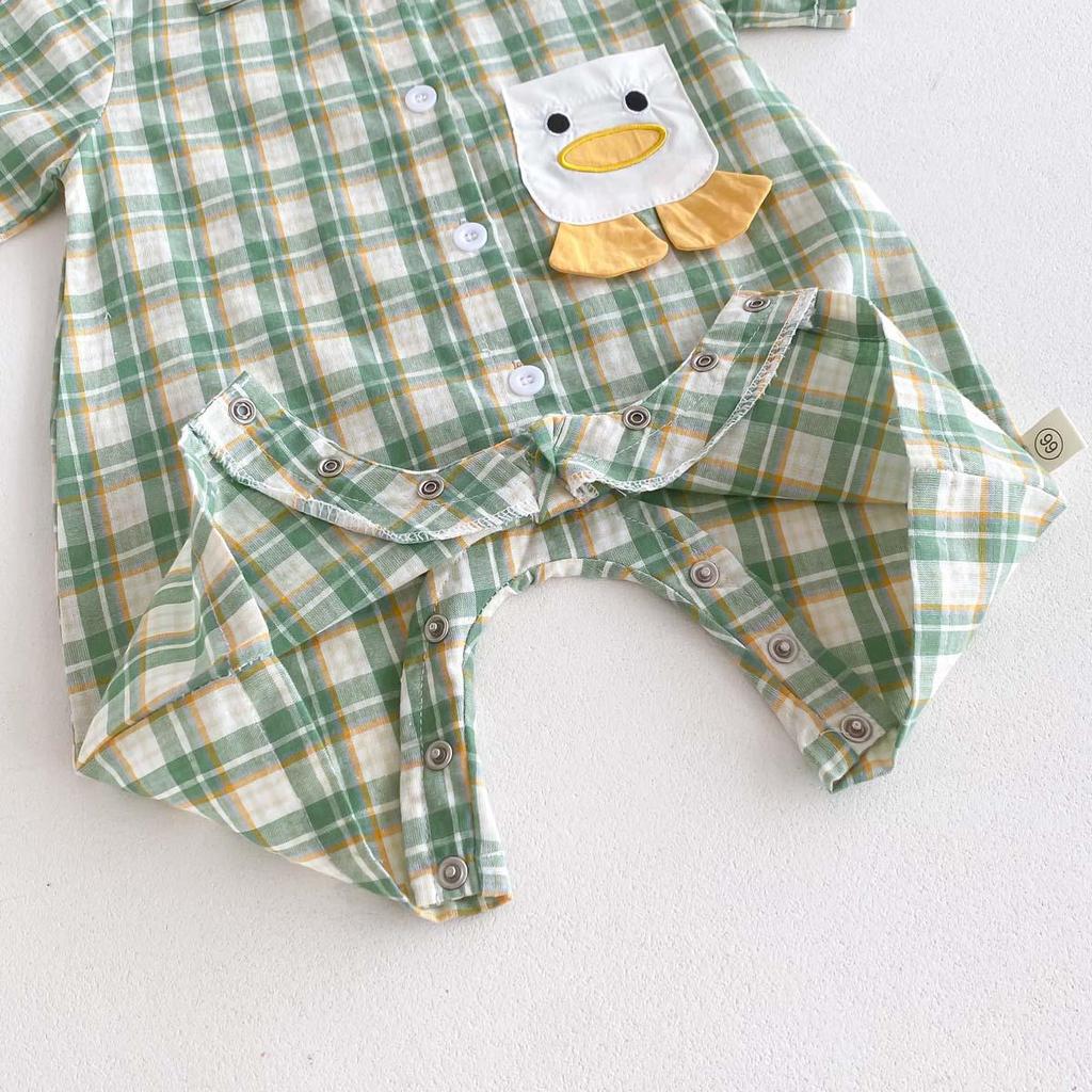 Summer Boys Plaid Short Sleeve Romper - Stylish Korean Style Crawling Suit for Infants