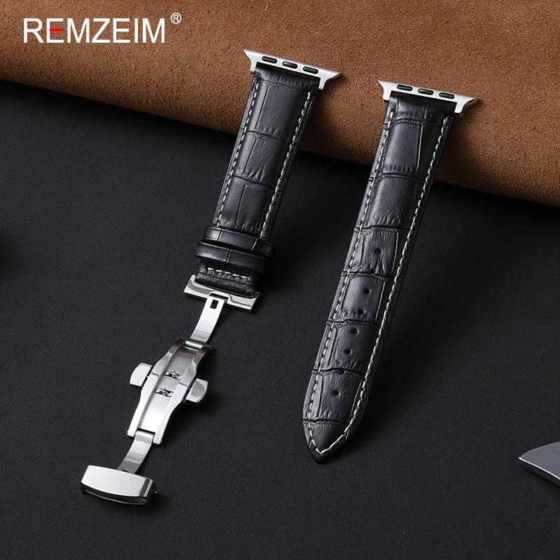 Leather Smartwatch Strap with Butterfly Clasp for Apple Watch Band 44/40/49/45/41/38/42mm for IWatch 10 9 8 Se 7 6 5 4 Ultra 2