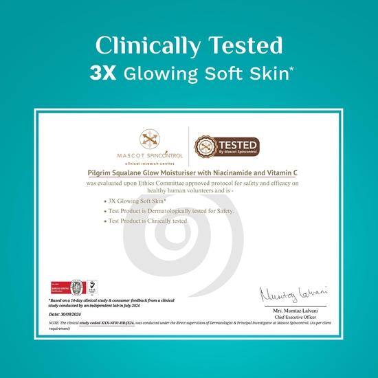 Pilgrim Squalane Niacinamide & Vitamin C Glow Moisturizer for Face | Moisturizer for Dry Skin Hydration  | 50 Gm,Cream
