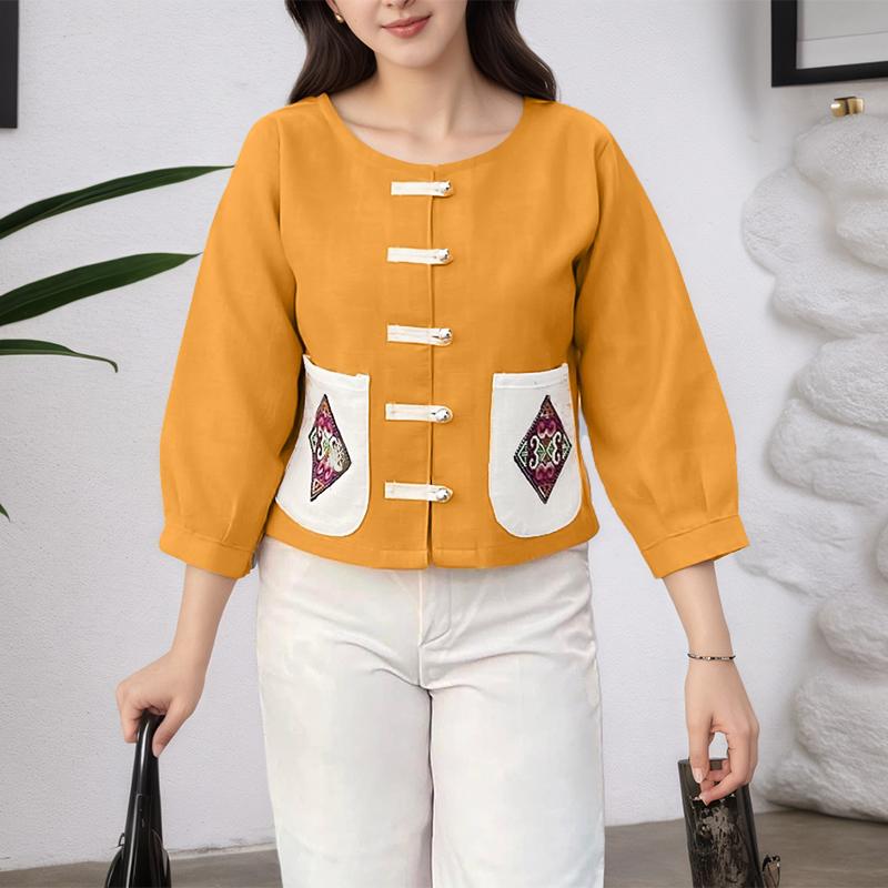 ZANZEA Women Casual Round Neck Patchwork Loose Summer 3/4 Sleeve Blouse