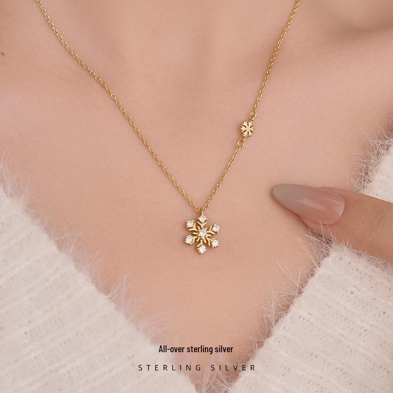 Autumn/Winter S925 Sterling Silver Snowflake Necklace – Korean Style Light Luxury Clavicle Chain for Women