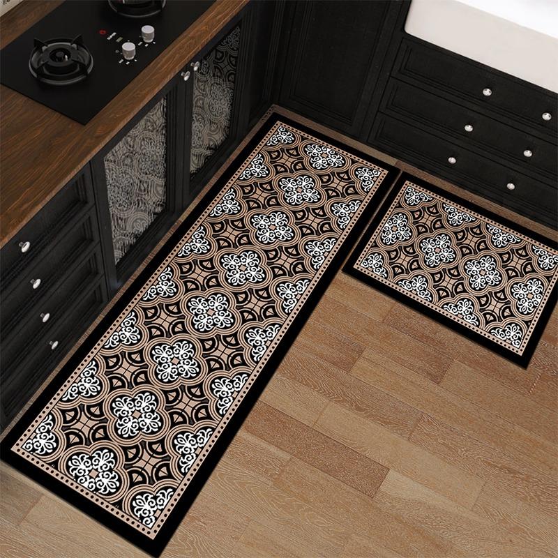 Vintage Nordic Non-Slip Kitchen Floor Mat Pvc Leather Washable Mats Waterproof Oil-Proof Long Carpet Alfombra De Cocina