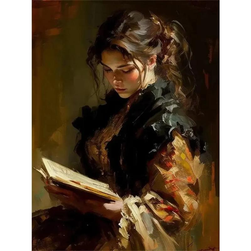 Vintage Read Elegant Girl Book Lovers Poster Women Portrait Oil Painting On Canvas Painting Wall Art Picture for Room Home Decor