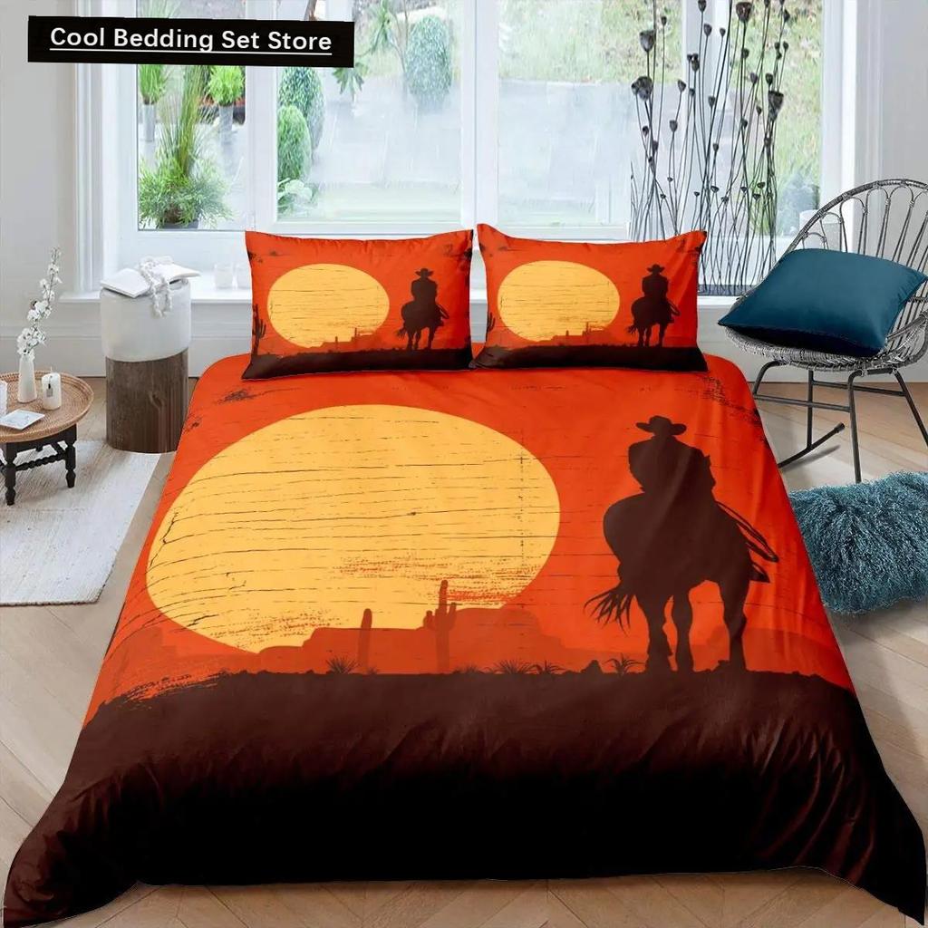 Western Cowboy Duvet Cover Set Vintage Farmhouse Bedding Set For Kids Boys Teens Queen Size Soft 2/3Pcs Polyester Quilt Cover