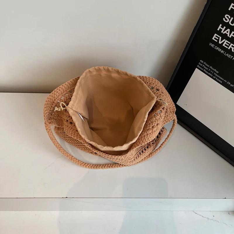 Crochet 2-IN-1 Shoulder Bag Set For Women Raffia Boho Rattan Summer Beach Vacation Tote Bags Knitted Design Handbags Female 2025