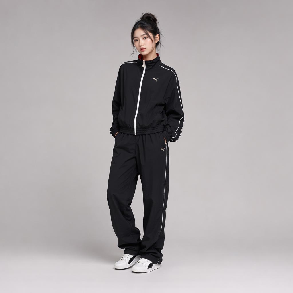 Puma Giacca da donna comoda a maniche lunghe con colletto alla coreana con logo Nero 631422-01