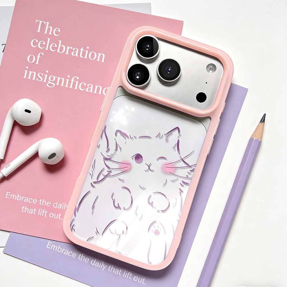 

Purple Line Cat iPhone 17 Pro Drop-proof Transparent Phone Case - Apple 16/15 Compatible, Protective Cover for Model 14 iPhone 16E
