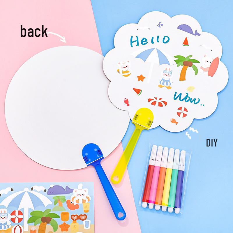 Children's DIY Cartoon Graffiti Fan – Creative Kindergarten Birthday Gift & Class Prize.