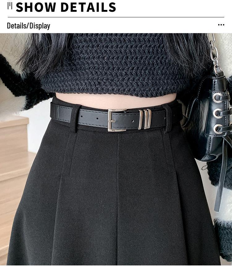 2025 Autumn/Winter Women's High-Waist Grey Wool Pleated Mid-Length A-Line Skirt