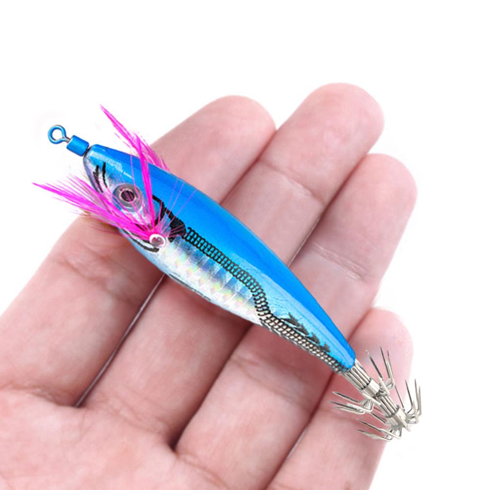 Simulation Shrimp Cuttlefish Bait 7cm Bionic Wooden Shrimp Fake Bait 3D Eyes with Hooks for Fishing Lovers
