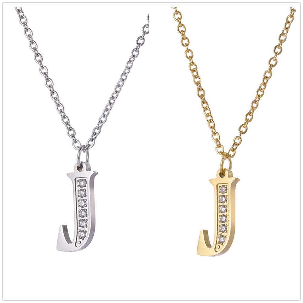 Women Clear Zircon 26 Letters Pendant Necklace Stainless Steel Gold A-Z Alphabet Choker Initial Necklaces Jewelry