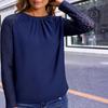Autumn European and American Style Round Neck Shoulder Sleeve Lace Splicing Shirt Temperament Elegant Commuter Top